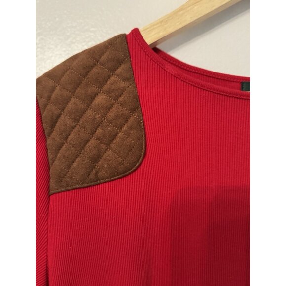 Lauren Ralph Lauren Women’s 2X Red Top Brown Shoulder Patch Equestrian Country - Picture 3 of 10